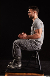 Whole Body Man White Shoes Shirt Trousers Muscular Sitting Studio photo references